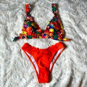 Shein Tropical Floral 2-piece tie back bikini Swimsuit Ladies Size S NWOT